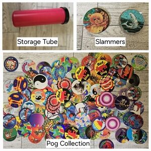 Vintage 90s Pog Collection | 2 Slammers | 1 Storage Tube | Game | Collectible